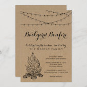 バックヤードボンドファイア秋パーティー |クラフト素朴紙 招待状 (正面/裏面)