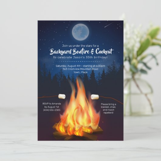 バックヤードボンファイアクックアウト誕生日BBQパーティー 招待状 (スタンド正面)