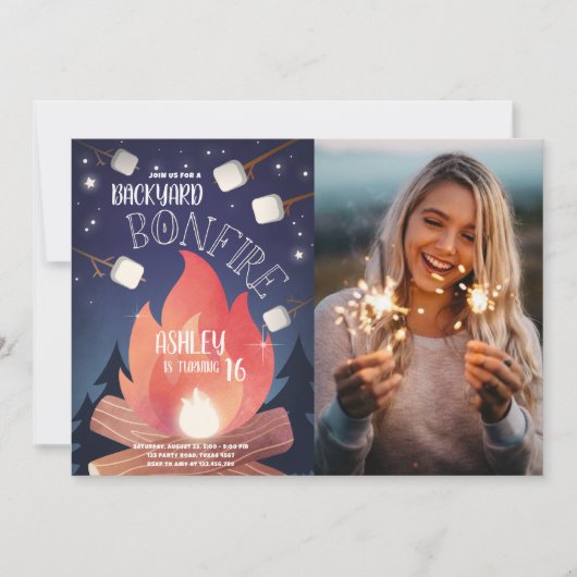 バックヤードボンファイヤーキャンピンググランプアウトドア誕生日 招待状 (正面)
