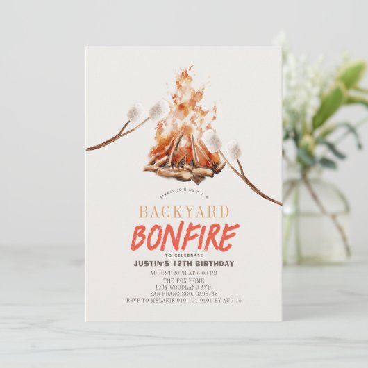 バックヤードボンファイヤーキャンピングスモーレスBBQ誕生日 招待状 (スタンド正面)