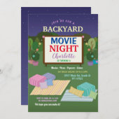バックヤードムービーナイトパーティー誕生日ポップコーンフィルム 招待状 (正面/裏面)