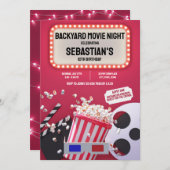バックヤードムービーナイト子供の誕生日パーティー 招待状 (正面/裏面)