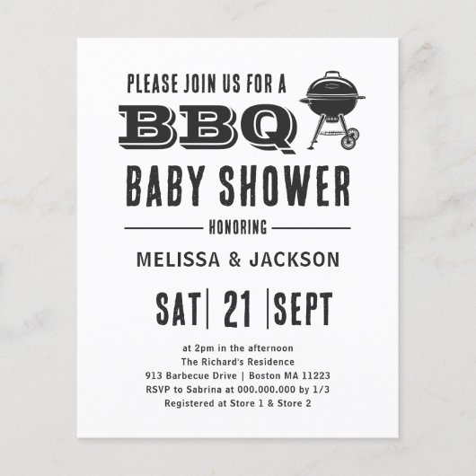 バックヤードBBQベビーシャワーバジェット招待状 (正面)