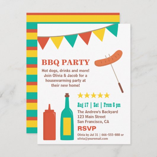 バックヤードBBQ引っ越し祝いパーティーパーティの招待状 招待状 (正面/裏面)