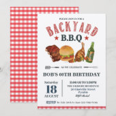 バックヤードBBQ男性誕生日レッドジンガムクラフトアヴィット 招待状 (正面/裏面)