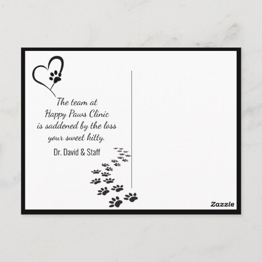 バックライトグローペット子猫損失を有する悔やみや弔慰 ポストカード (裏面)