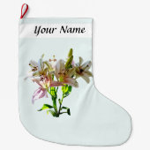 バックライト淡い色の付きピンク色のユリ ラージクリスマスストッキング (正面)