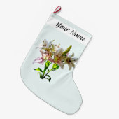 バックライト淡い色の付きピンク色のユリ ラージクリスマスストッキング (正面 (吊り時))