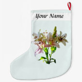 バックライト淡い色の付きピンク色のユリ ラージクリスマスストッキング (裏面)