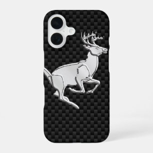 バックランニングのホワイトテール鹿の炭素繊維 iPhone 16ケース