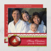バックレッドオーナメントクリスマスカードのニュースレター 招待状 (正面/裏面)
