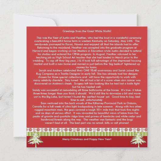 バックレッドオーナメントクリスマスカードのニュースレター 招待状 (裏面)