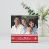 バックレッドダマスクのクリスマスカードにニュースレター シーズンカード (スタンド正面)