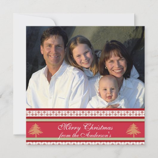 バックレッドダマスクのクリスマスカードにニュースレター 招待状 (正面)
