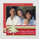 バックレッドダマスクのクリスマスカードにニュースレター 招待状 (正面/裏面)