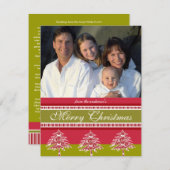 バックレッドダマスクツリーのクリスマスカードにニュースレター 招待状 (正面/裏面)