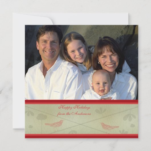 バックレッドバードバードホリデーカードにニュースレター 招待状 (正面)