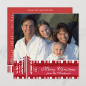 バックレッドフラワーツリークリスマスカードにニュースレター 招待状 (正面/裏面)