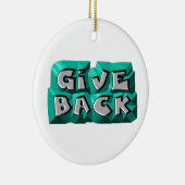 バック与え引用文知恵ティール（緑がかった色）グレー彫り文字 セラミックオーナメント (右)