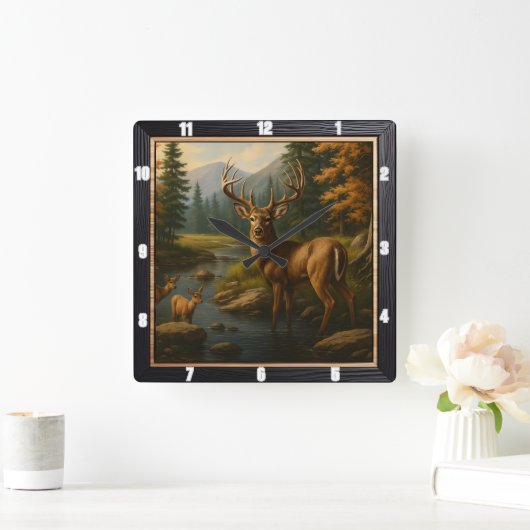 バック威厳のあるフォレストストリーム スクエア壁時計 (ホーム)