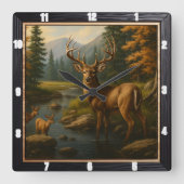 バック威厳のあるフォレストストリーム スクエア壁時計 (正面)