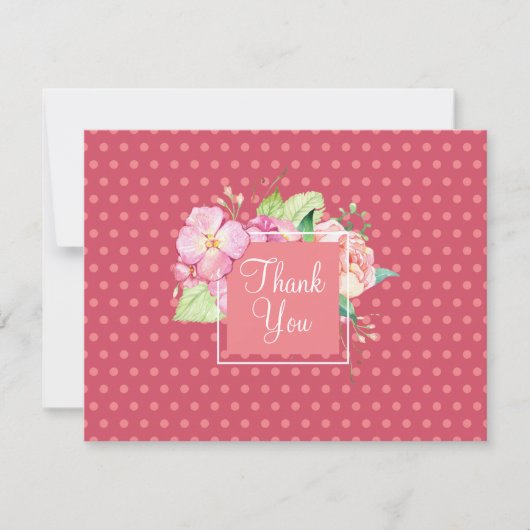バック空白のサンキューピンクドット&コーラルフローラ ノートカード (正面)