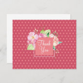 バック空白のサンキューピンクドット&コーラルフローラ ノートカード (正面/裏面)