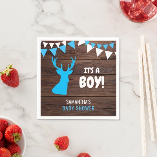 バック素朴ディアウッドテーマブルーボーイベビーシャワー スタンダードカクテルナプキン (インサイチュ)