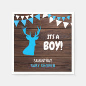 バック素朴ディアウッドテーマブルーボーイベビーシャワー スタンダードカクテルナプキン (正面)