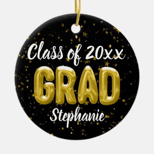 バック金ゴールドバルーン卒業 セラミックオーナメント (正面)