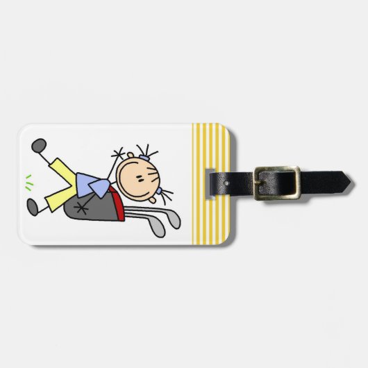 バッグおよびクラブを持つ女の子のゴルファー ラゲッジタグ (正面横)