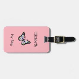 バッグかわいいピンクと蝶と女の子の名前 ラゲッジタグ
