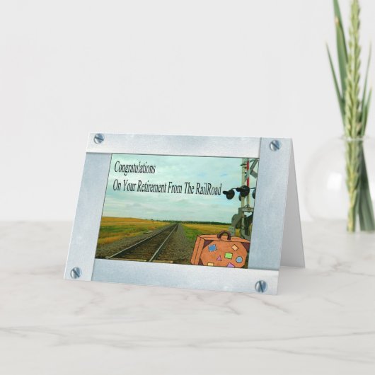 バッグが付いているまっすぐな鉄道線路そして交差 カード (正面)