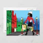 バッグによって服を着せられるファッションの女性のクリスマスのショッピング シーズンポストカード (正面/裏面)