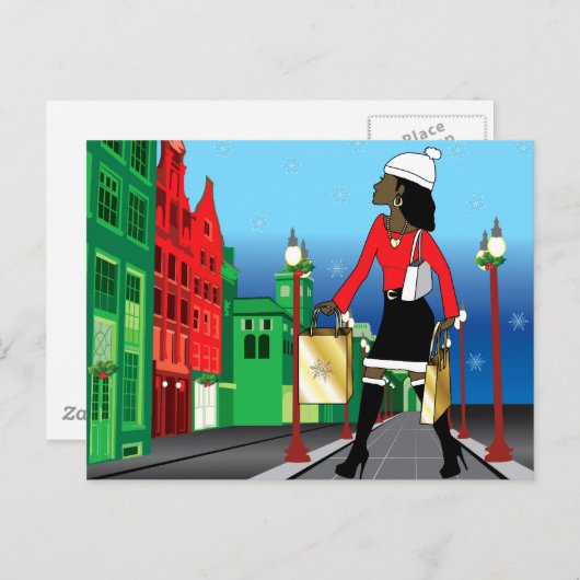 バッグによって服を着せられるファッションの女性のクリスマスのショッピング シーズンポストカード (正面/裏面)