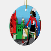 バッグによって服を着せられるファッションの女性のクリスマスのショッピング セラミックオーナメント (右)