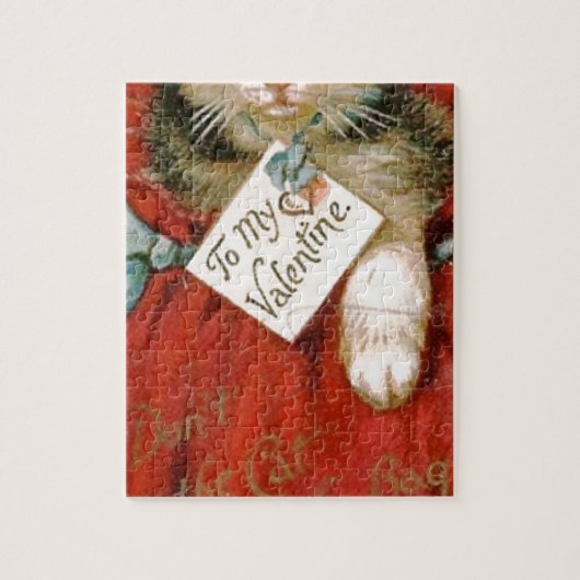 バッグのバレンタインデーのヴィンテージのビクトリアンな猫 ジグソーパズル (縦)