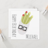 バッグのフリースかわいい漫画誕生日 カード (正面/裏面インサイチュ)