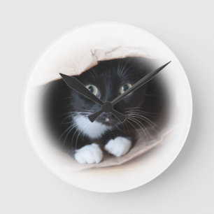 バッグの猫 ラウンド壁時計