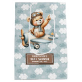 バッグカスタム熊パイロット付き男児ベビーシャワーデザイン ミディアムペーパーバッグ (裏面)