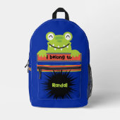 バッグバディハッピーグリーンカエルパーソナライズされたリュック プリントバックパック (正面)