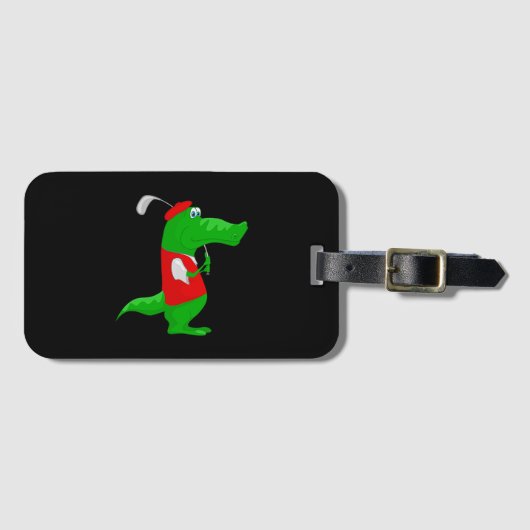 バッグラベルBizカードスロット上のCrocodile漫画ゴルファー ラゲッジタグ (正面横)