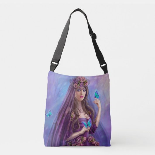 バッグ美しい女性の妖精と青い蝶 クロスボディバッグ (正面)