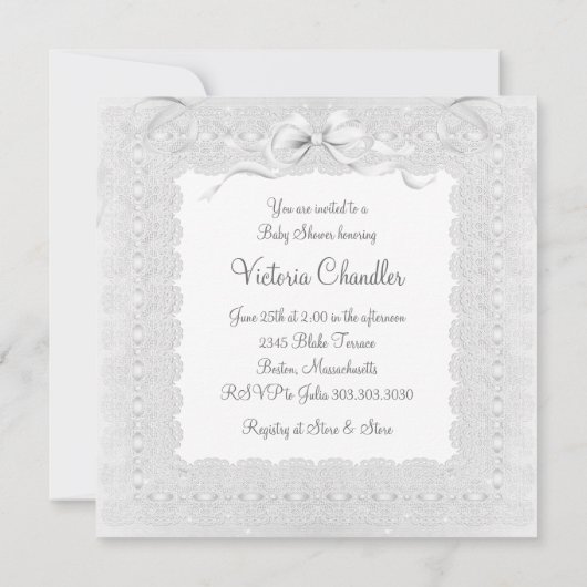バッシーネエレガントピュアホワイトベビーシャワー招待状 招待状 (裏面)