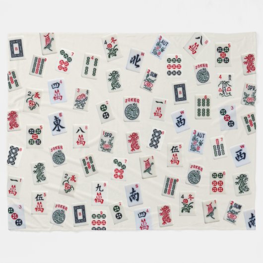 バッジのMahJongタイルシンボルデザイン フリースブランケット (正面(横))
