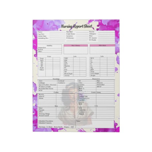 バッジナースピンナップ_看護報告シート ノートパッド (回転)