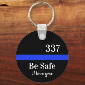 バッジパーソナライズされたー番号シンブルーライン警察 キーホルダー (正面)