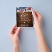 バッジブルガンディブルーフローラブライダルシャワー招待状 チラシ (手)