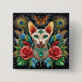 バッジホワイトスフィンクス猫アート 缶バッジ (正面)