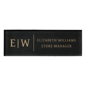 バッジマグネットブラック金ゴールドモノグラム従業員名タグ 名札 (正面)